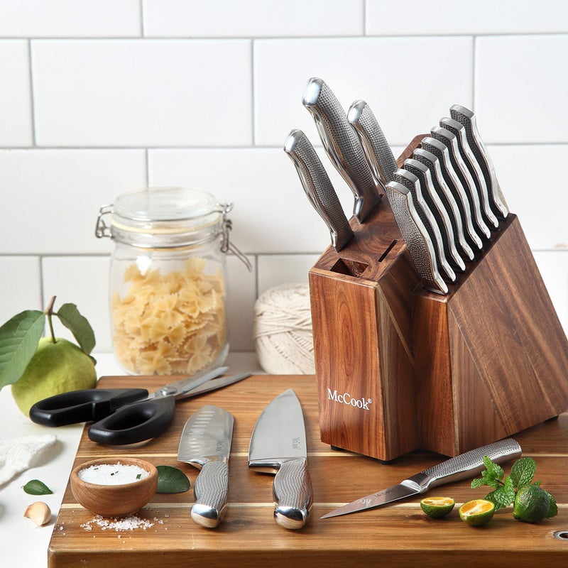 McCookÂ® Premium Knife Sets,Full Tang Hammered German Stainless Steel Kitchen Knife Set with 8 Pieces Steak Knives and Acacia Block - Image 4
